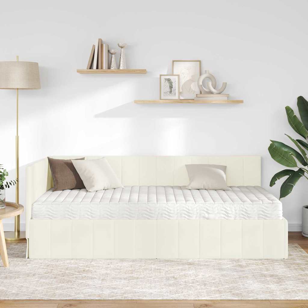 Struttura Letto Angolare con Materasso 2 pcs Crema Velluto | homemem39