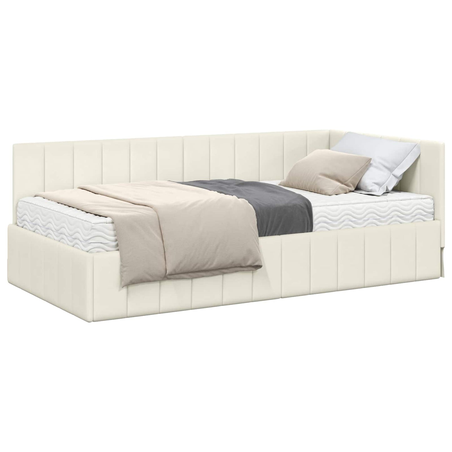 Struttura Letto Angolare con Materasso 2 pcs Crema Velluto | homemem39