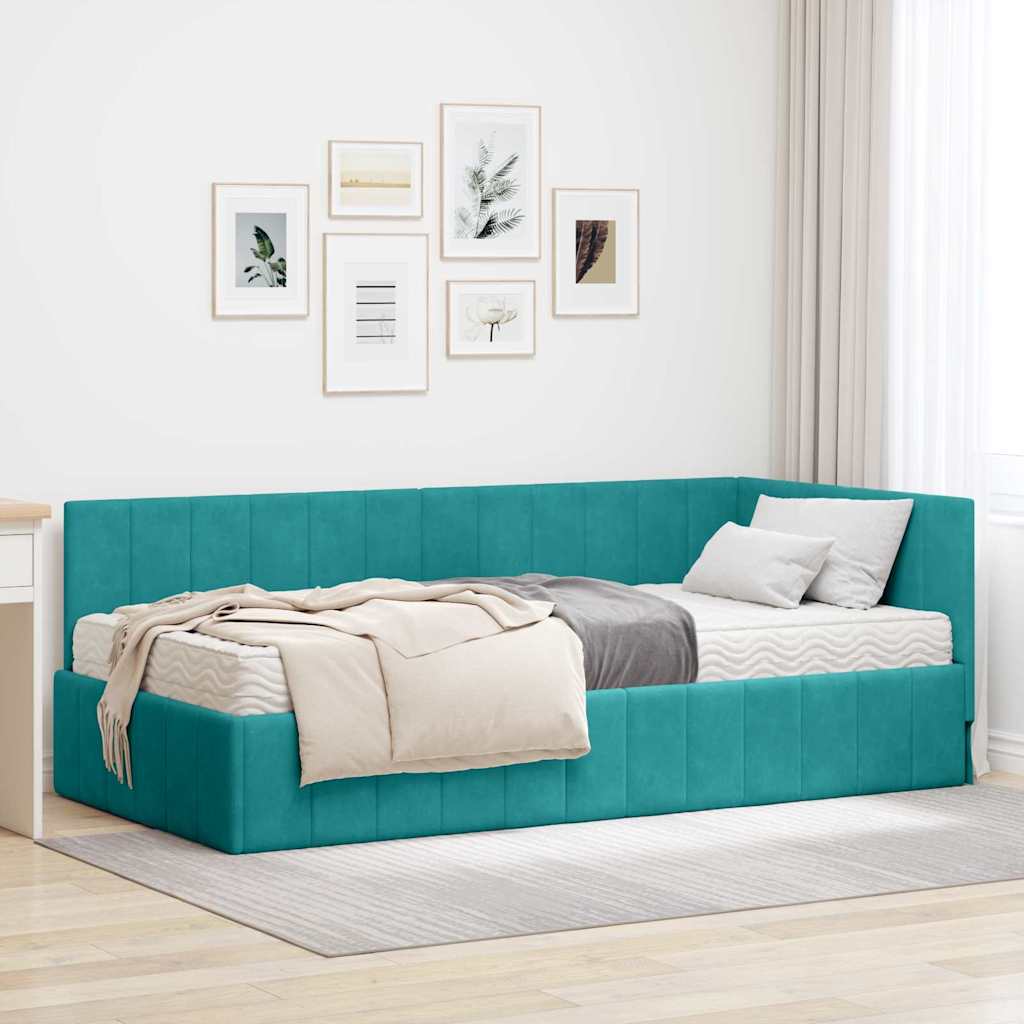 Struttura Letto Angolare con Materasso 2 pcs Turchese Velluto