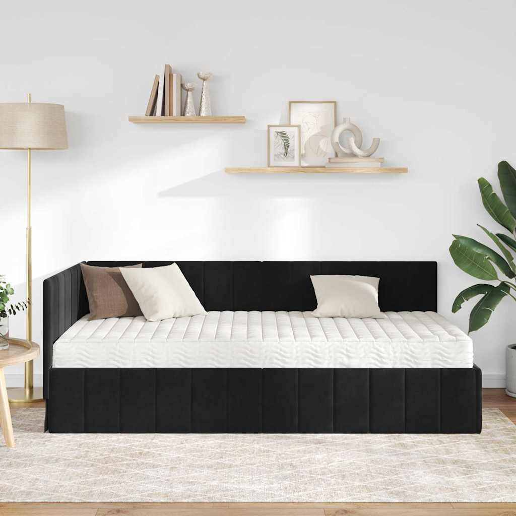 Struttura Letto Angolare con Materasso 2 pcs Nero Velluto | homemem39