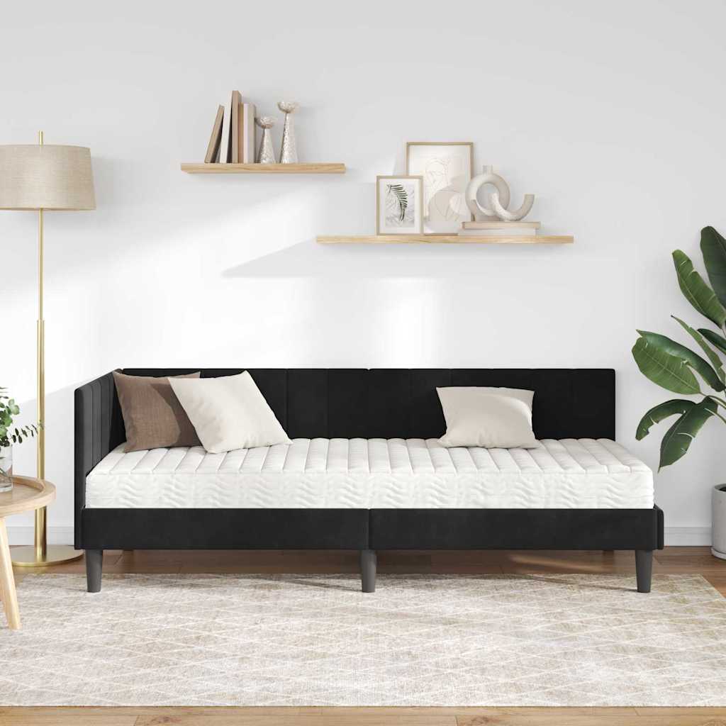 Struttura Letto Angolare con Materasso 2 pcs Nero Velluto | homemem39