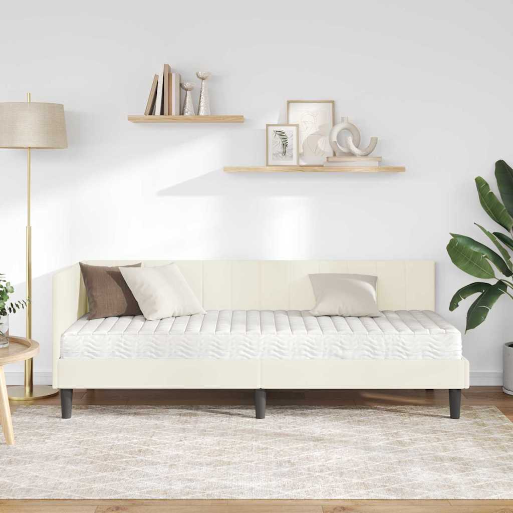 Struttura Letto Angolare con Materasso 2 pcs Crema Velluto | homemem39