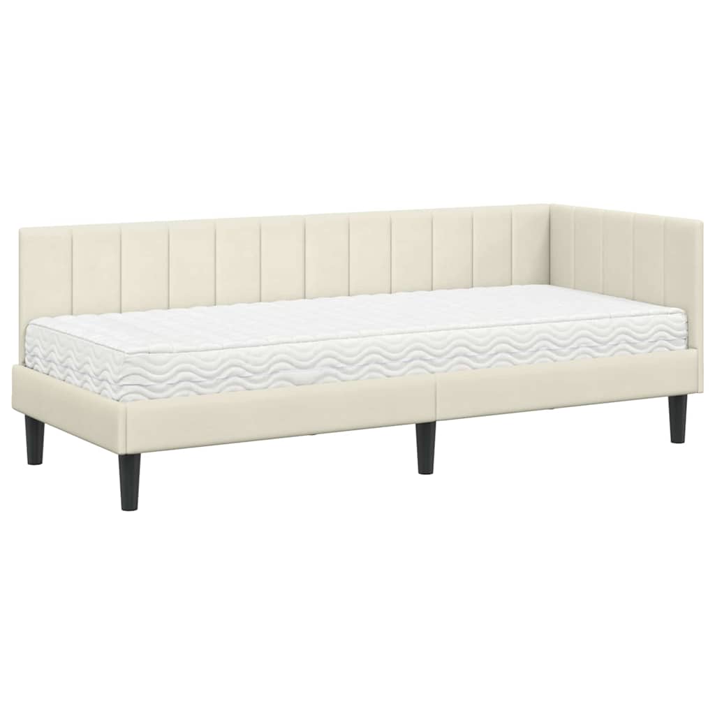 Struttura Letto Angolare con Materasso 2 pcs Crema Velluto | homemem39