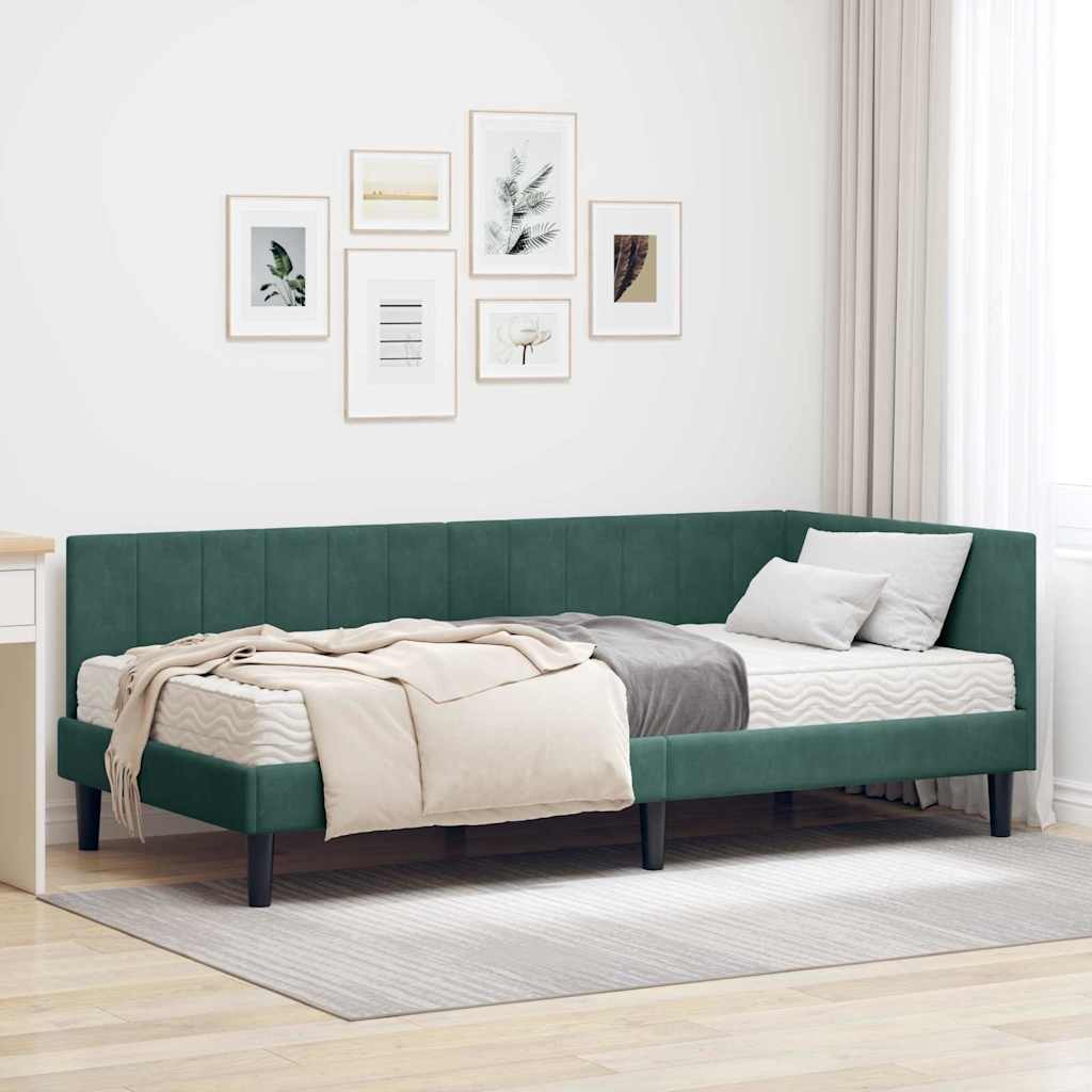 Struttura Letto Angolare con Materasso 2 pcs Verde Velluto
