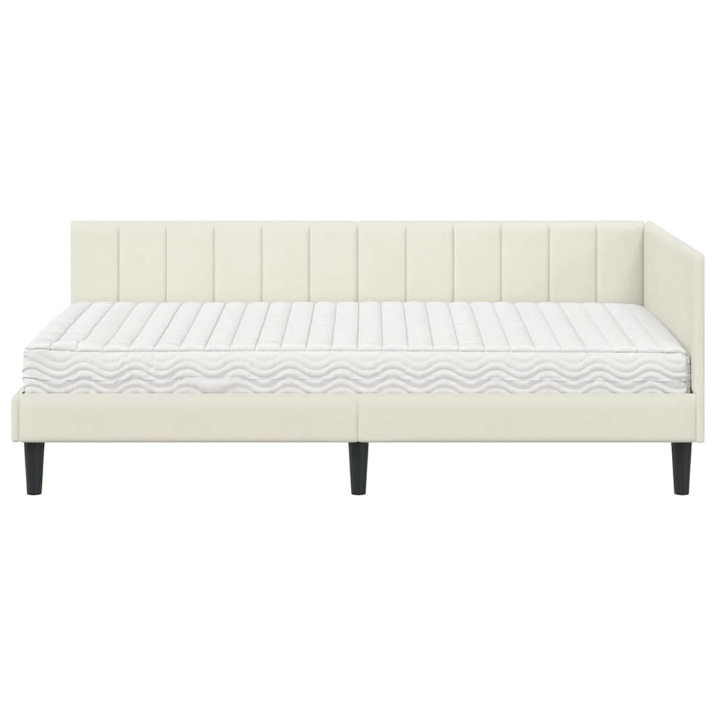 Struttura Letto Angolare con Materasso 2 pcs Crema Velluto | homemem39