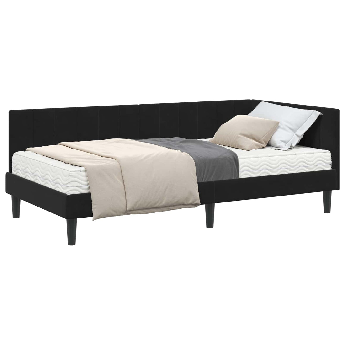 Struttura Letto Angolare con Materasso 2 pcs Nero Velluto | homemem39