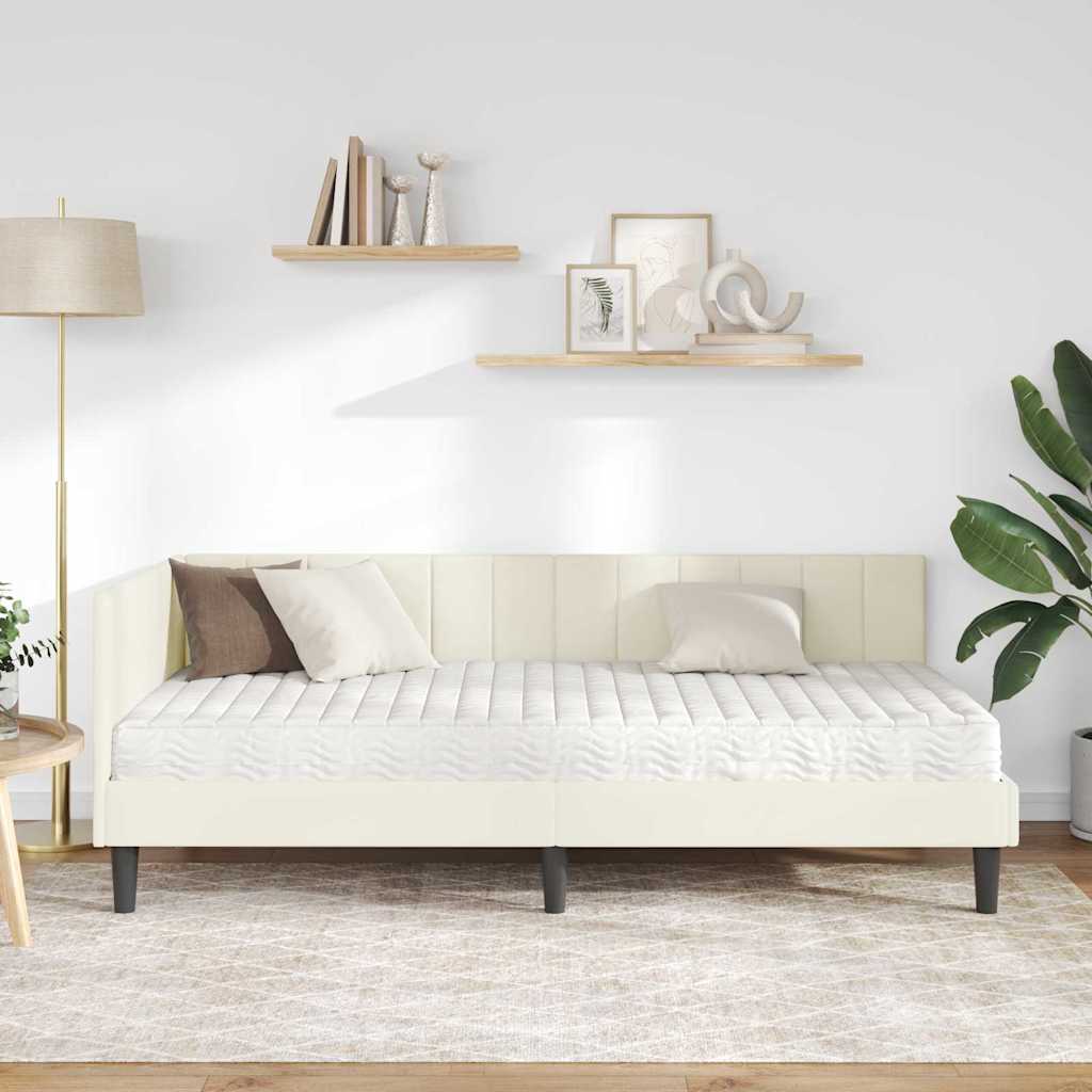 Struttura Letto Angolare con Materasso 2 pcs Crema Velluto | homemem39