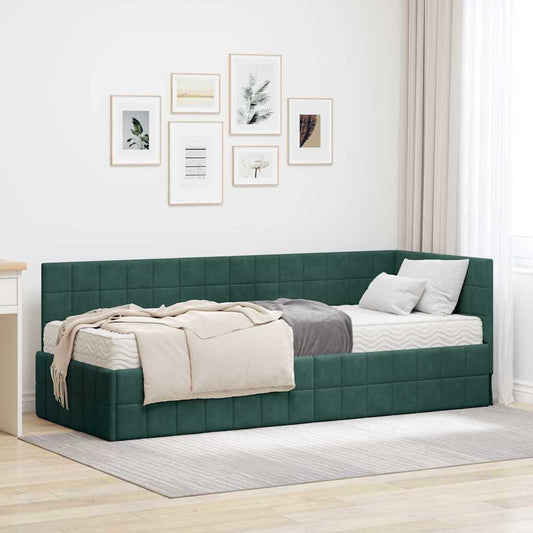 Struttura Letto Angolare con Materasso 2 pcs Verde Velluto