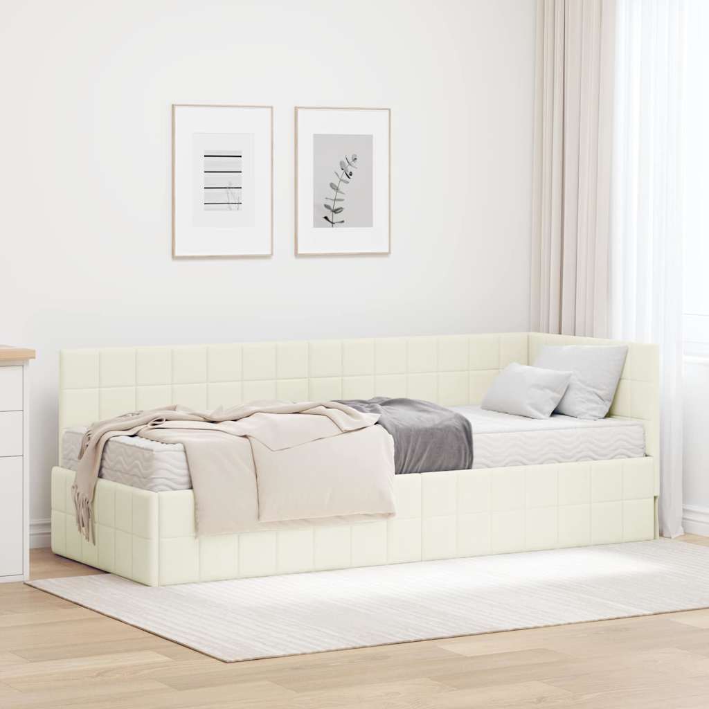 Struttura Letto Angolare con Materasso 2 pcs Crema Velluto