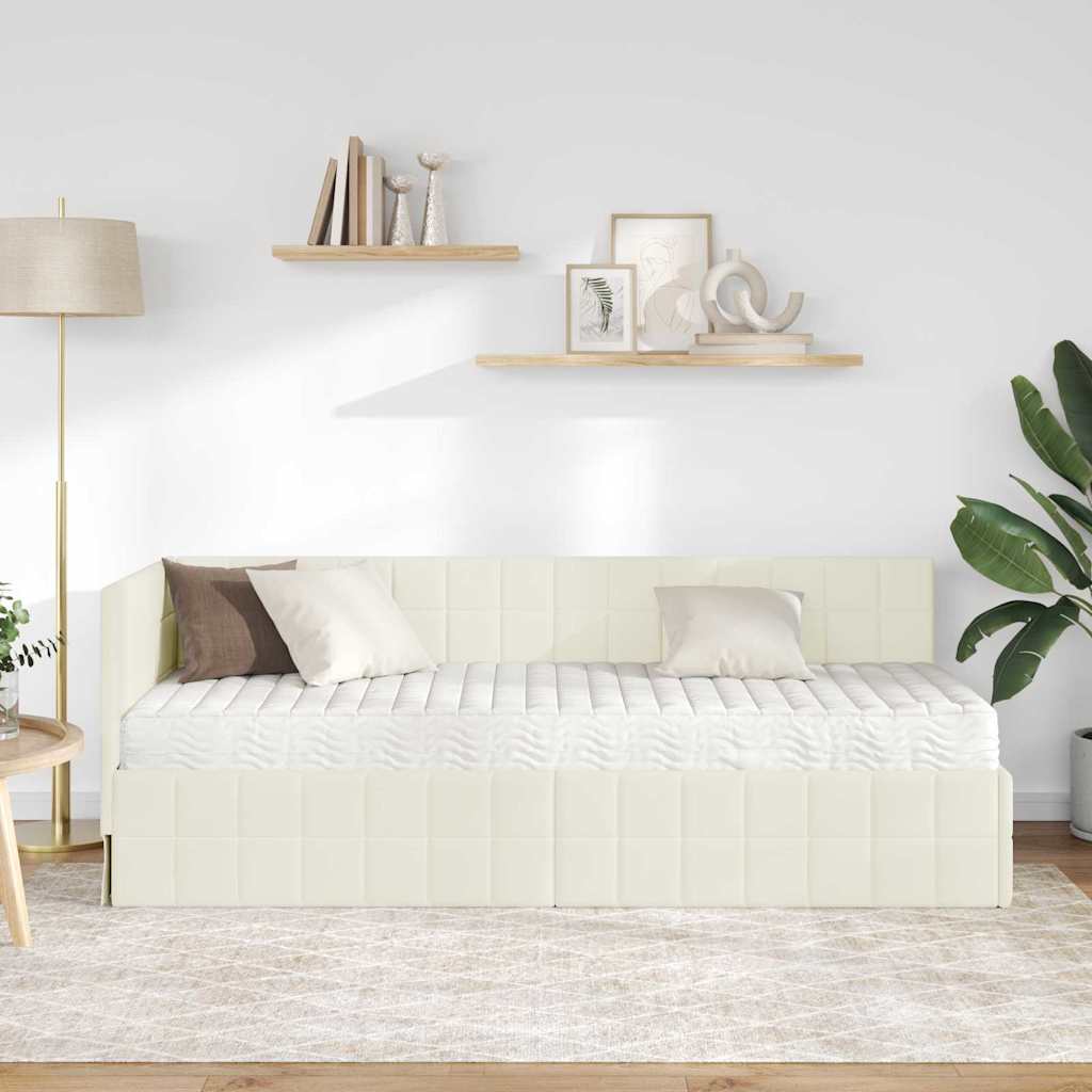 Struttura Letto Angolare con Materasso 2 pcs Crema Velluto
