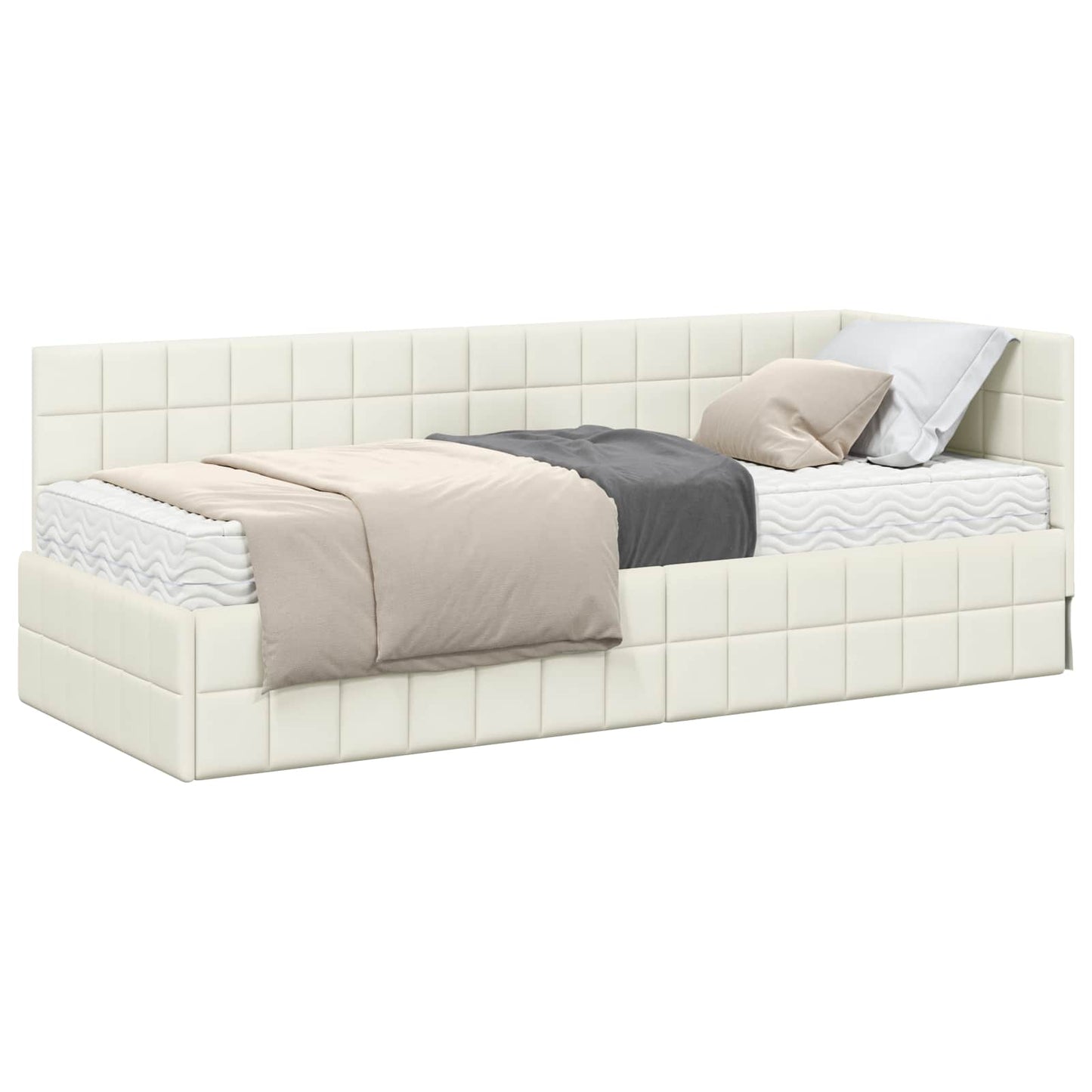 Struttura Letto Angolare con Materasso 2 pcs Crema Velluto