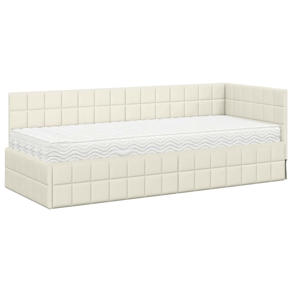 Struttura Letto Angolare con Materasso 2 pcs Crema Velluto