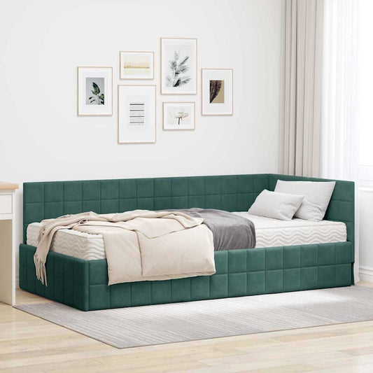 Struttura Letto Angolare con Materasso 2 pcs Verde Velluto