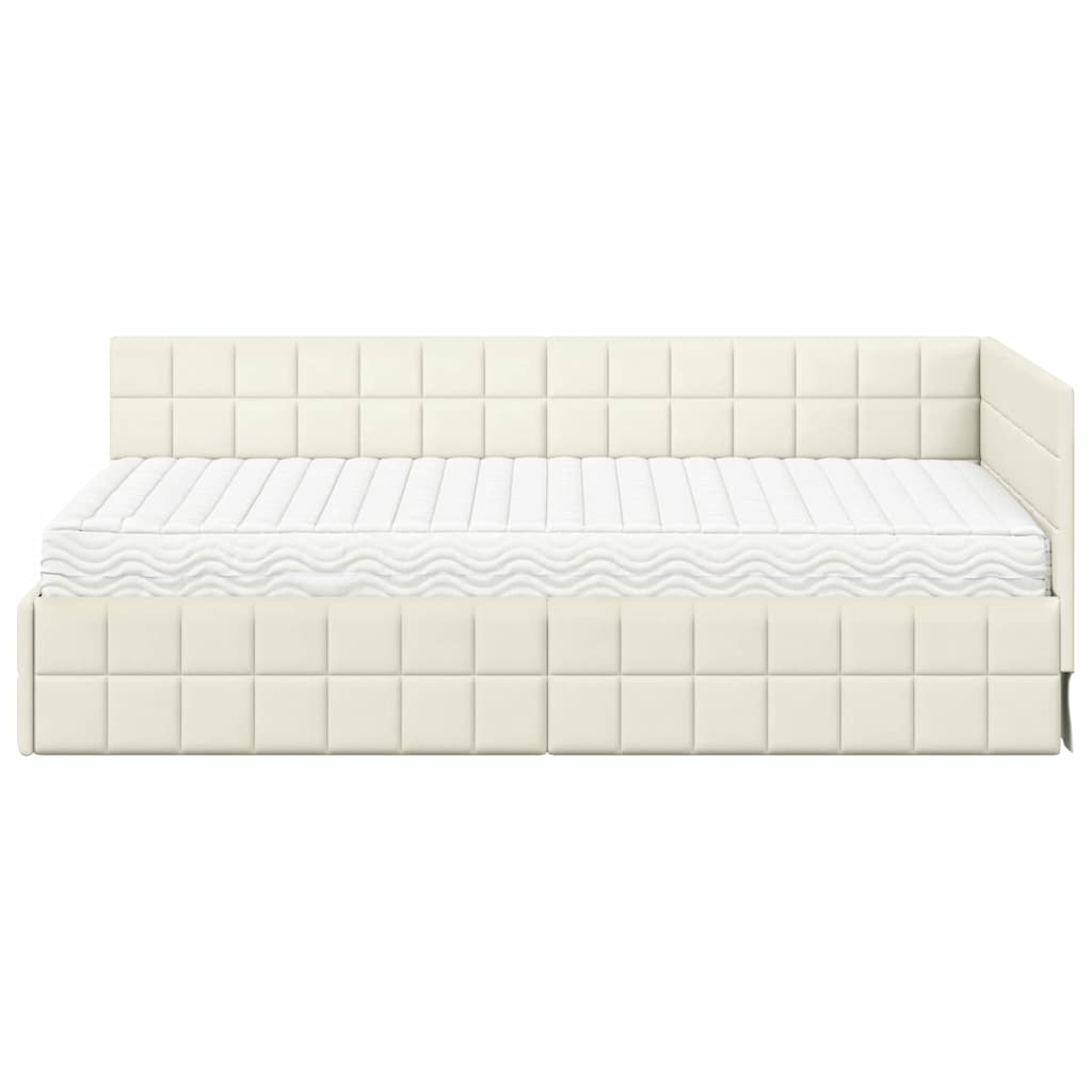 Struttura Letto Angolare con Materasso 2 pcs Crema Velluto