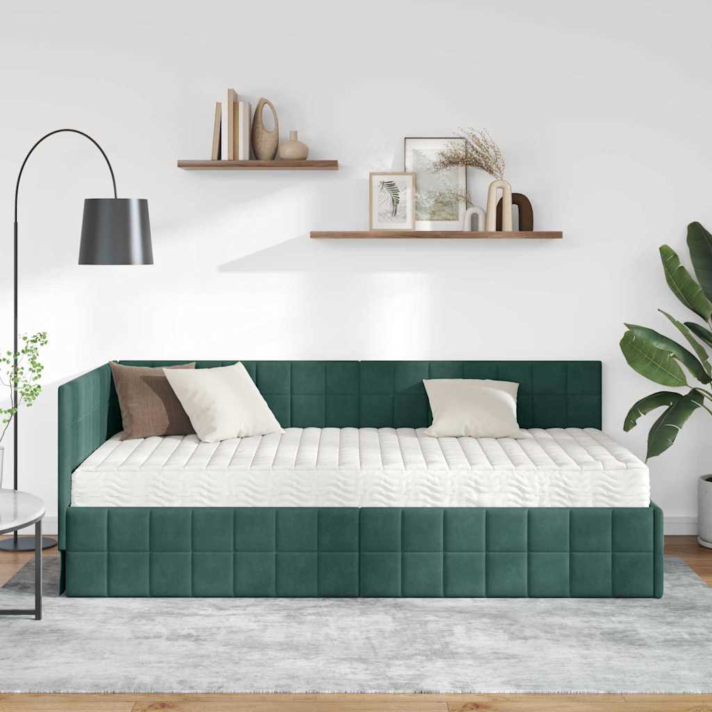 Struttura Letto Angolare con Materasso 2 pcs Verde Velluto