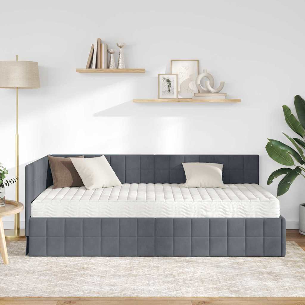 Struttura Letto Angolare con Materasso 2 pcs Grigio Velluto