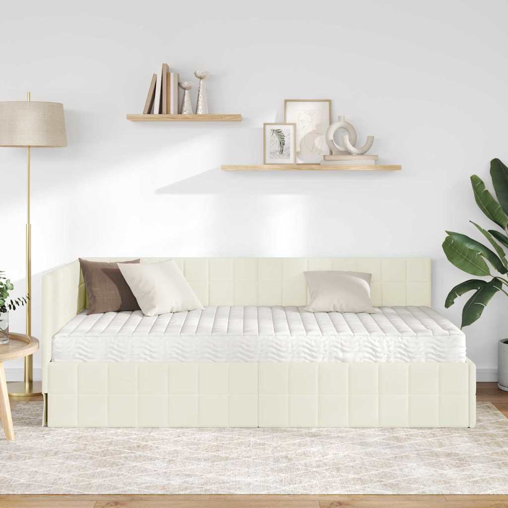 Struttura Letto Angolare con Materasso 2 pcs Crema Velluto | homemem39