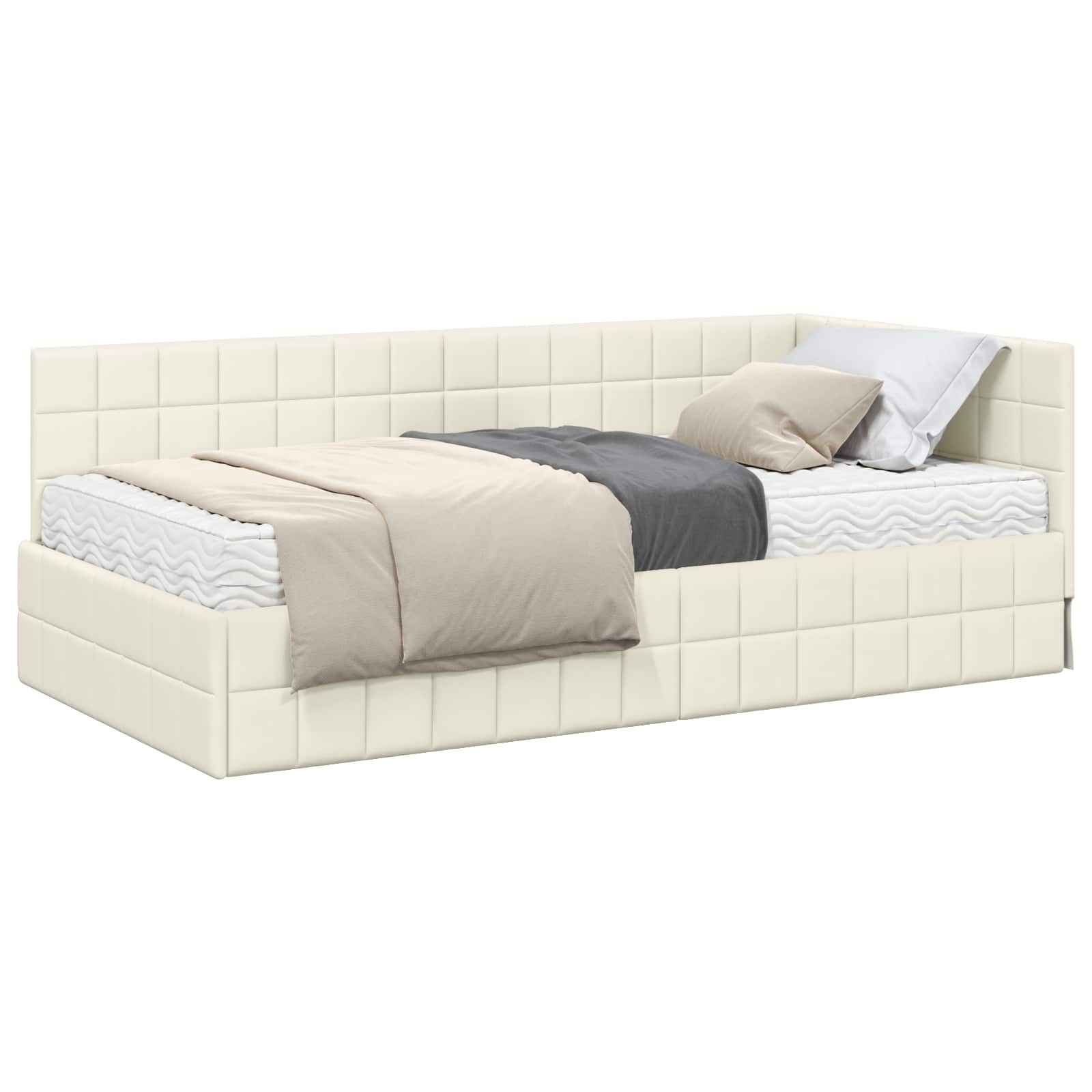 Struttura Letto Angolare con Materasso 2 pcs Crema Velluto | homemem39