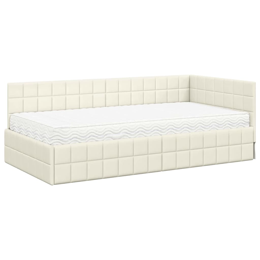 Struttura Letto Angolare con Materasso 2 pcs Crema Velluto | homemem39