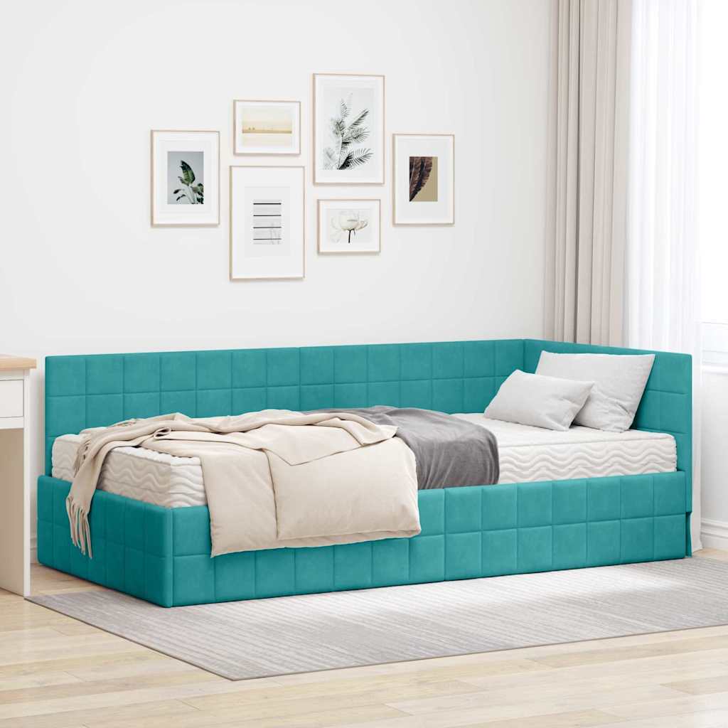 Struttura Letto Angolare con Materasso 2 pcs Turchese Velluto | homemem39