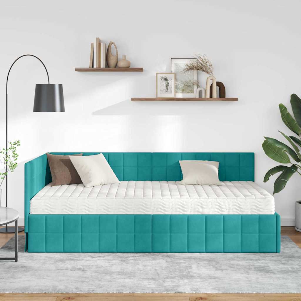 Struttura Letto Angolare con Materasso 2 pcs Turchese Velluto | homemem39