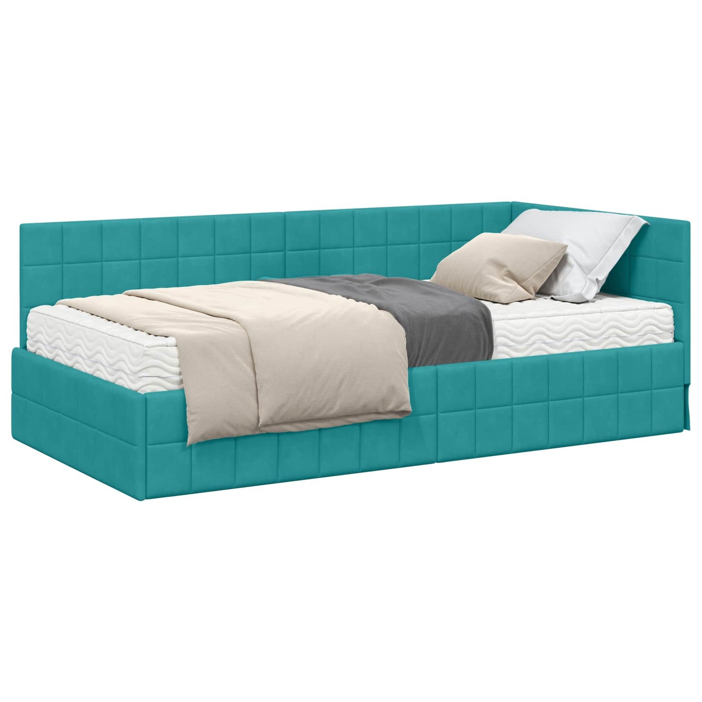 Struttura Letto Angolare con Materasso 2 pcs Turchese Velluto | homemem39