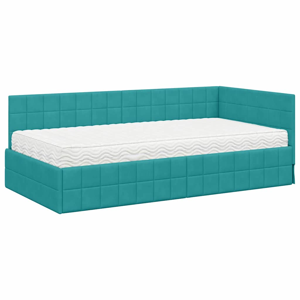 Struttura Letto Angolare con Materasso 2 pcs Turchese Velluto | homemem39