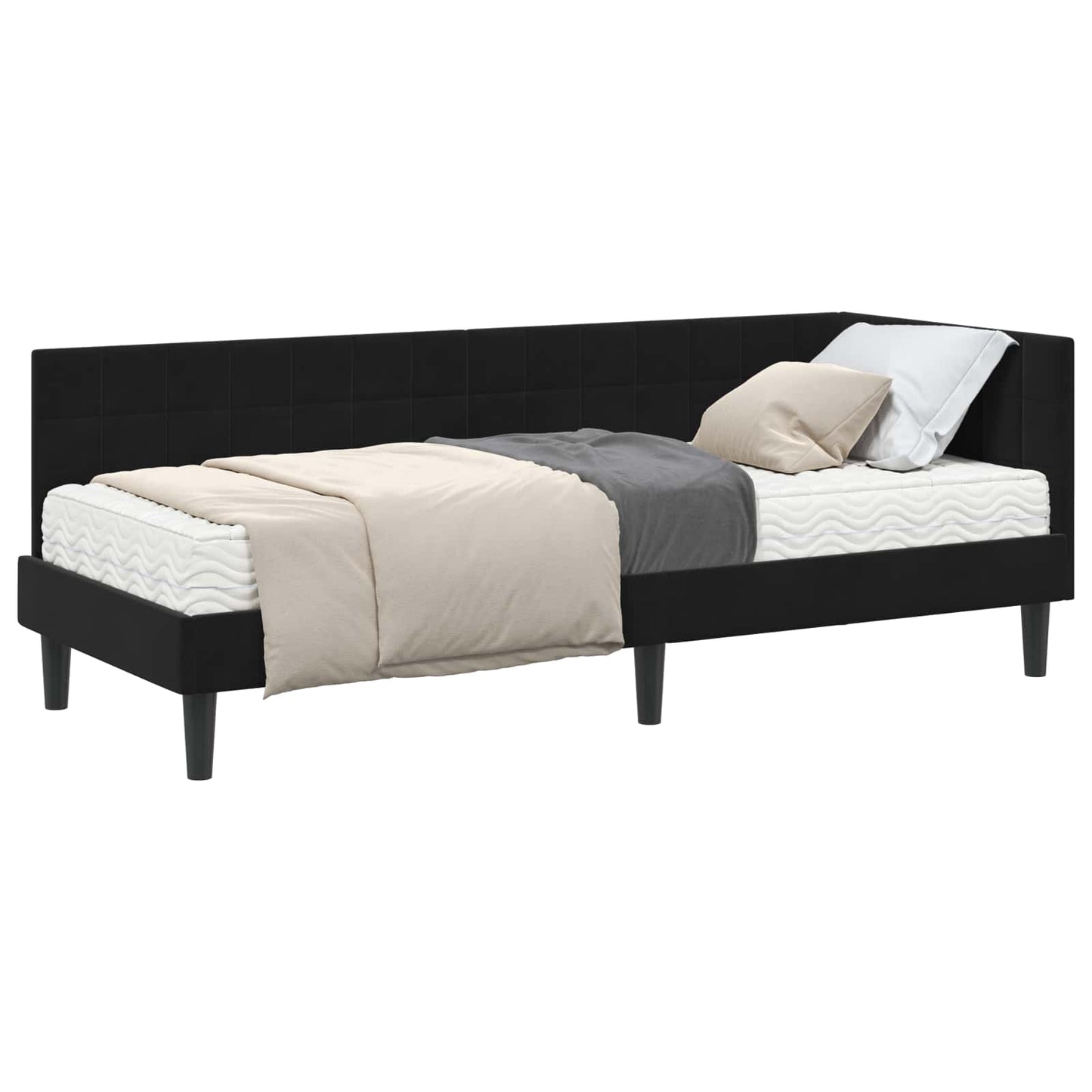 Struttura Letto Angolare con Materasso 2 pcs Nero Velluto | homemem39