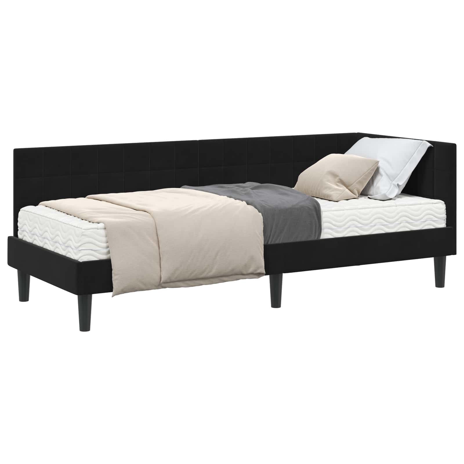 Struttura Letto Angolare con Materasso 2 pcs Nero Velluto | homemem39