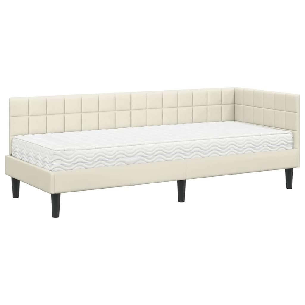 Struttura Letto Angolare con Materasso 2 pcs Crema Velluto