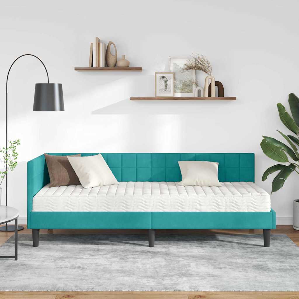 Struttura Letto Angolare con Materasso 2 pcs Turchese Velluto | homemem39