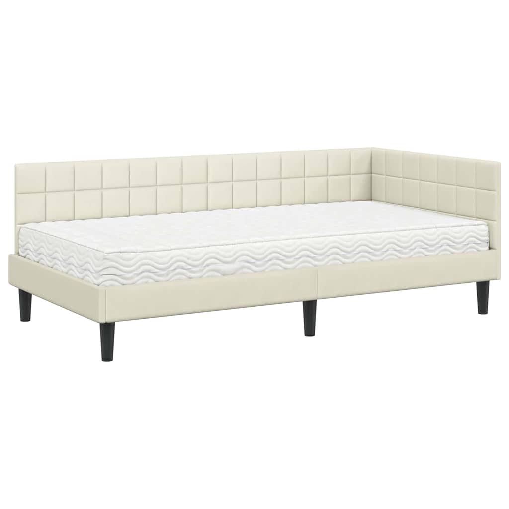 Struttura Letto Angolare con Materasso Crema 90 x 190 cm