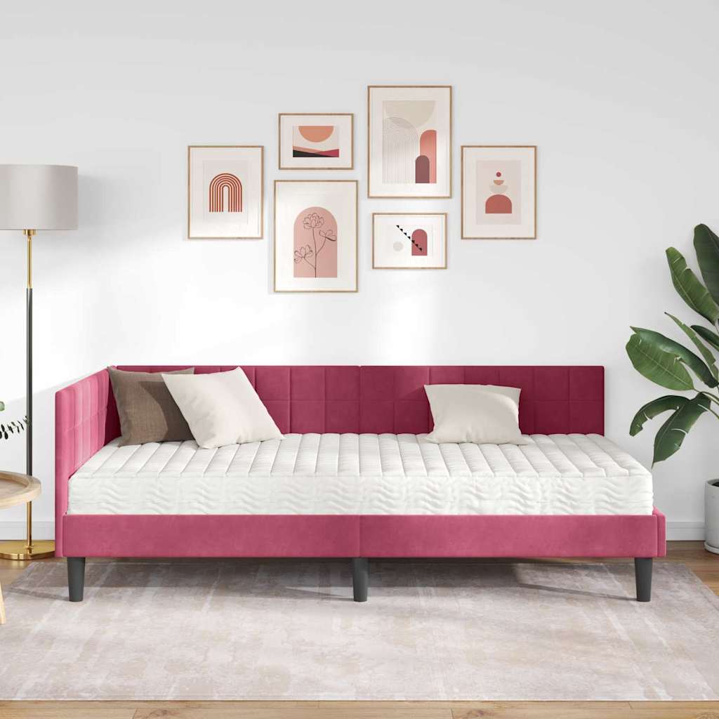 Struttura Letto Angolare con Materasso 2 pcs Verde Velluto