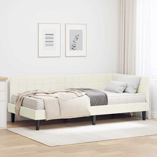 Struttura Letto Angolare con Materasso 2 pcs Crema Velluto