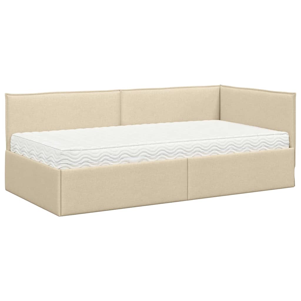 Struttura Letto Angolare con Materasso 2 pcs Crema Velluto