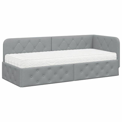 Cornice del letto ad angolo Grigio chiaro 80 x 200 cm Tessuto | homemem39