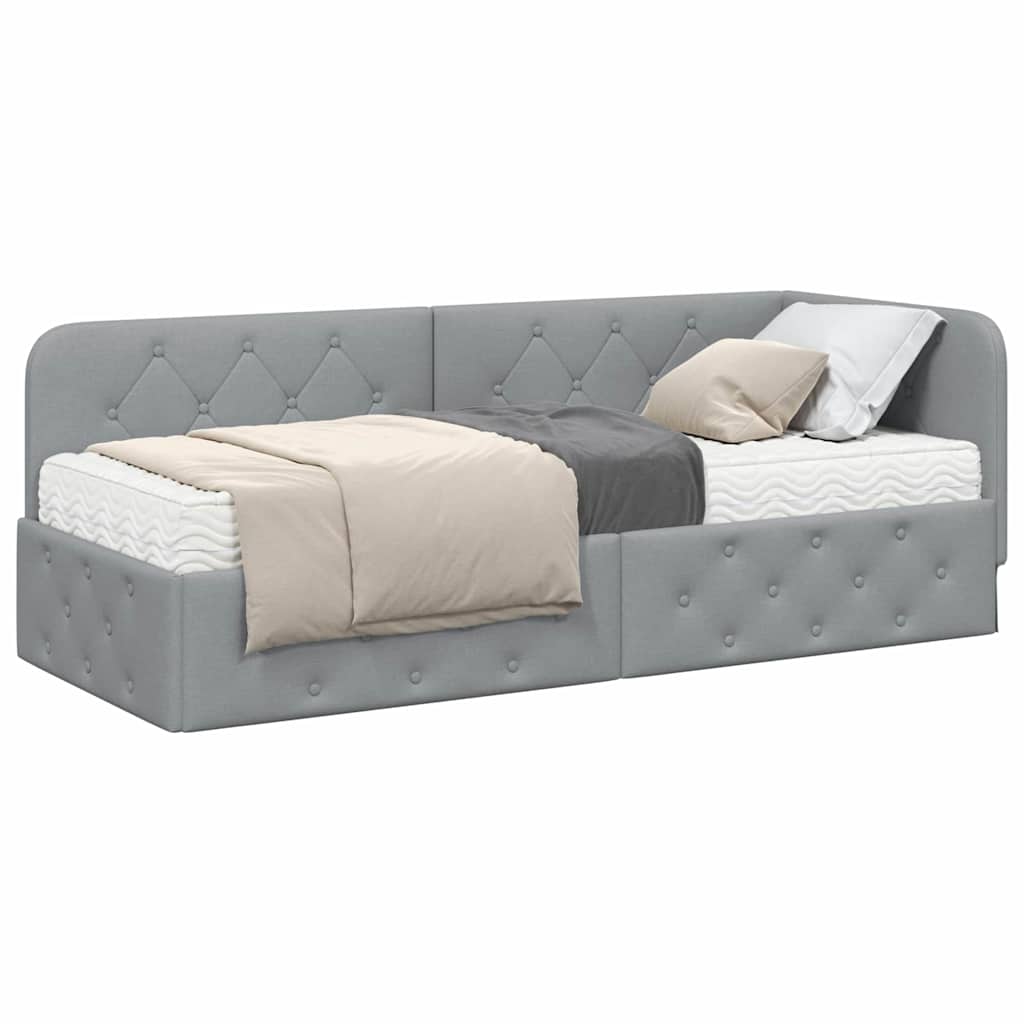 Cornice del letto ad angolo Grigio chiaro 80 x 200 cm Tessuto | homemem39