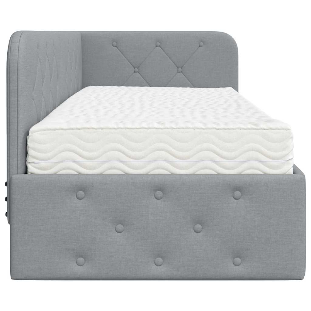 Cornice del letto ad angolo Grigio chiaro 80 x 200 cm Tessuto | homemem39