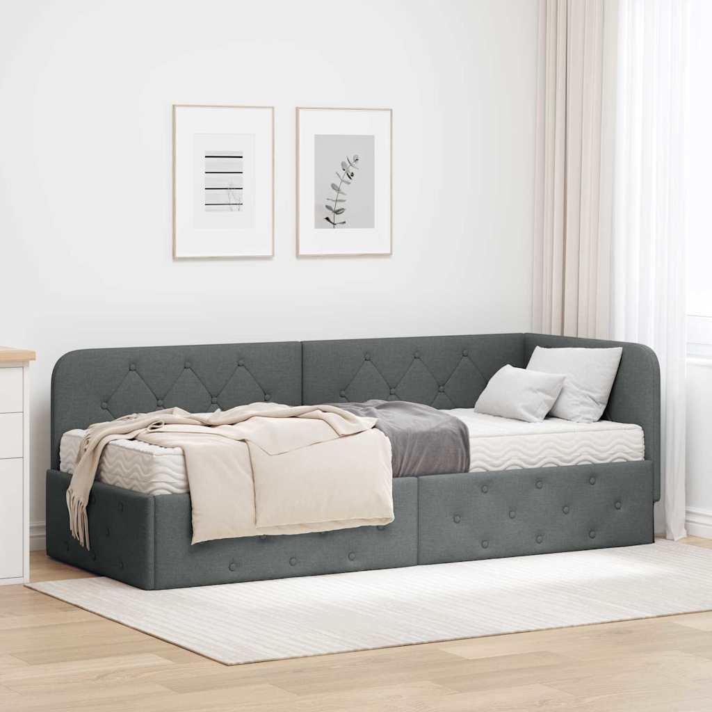 Cornice del letto ad angolo Grigio scuro 80 x 200 cm Tessuto | homemem39
