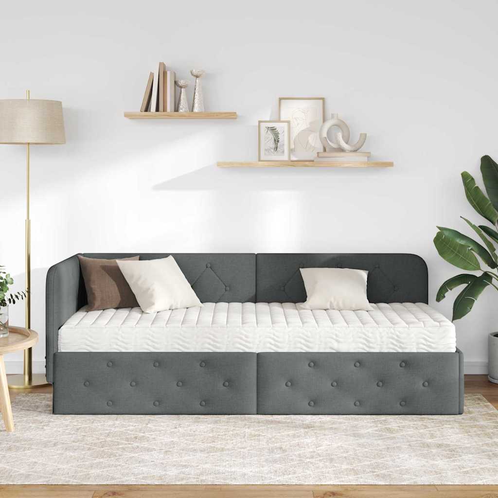 Cornice del letto ad angolo Grigio scuro 80 x 200 cm Tessuto | homemem39