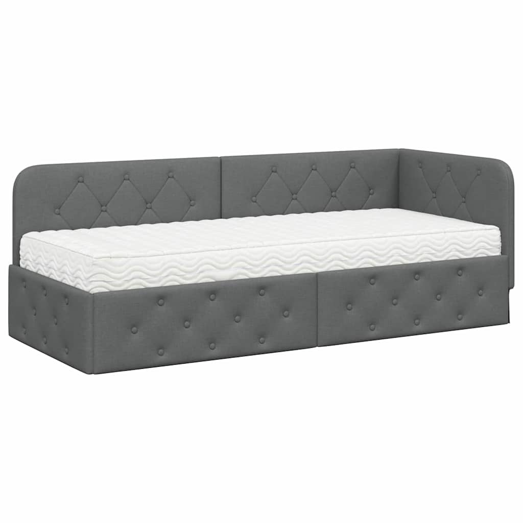 Cornice del letto ad angolo Grigio scuro 80 x 200 cm Tessuto | homemem39