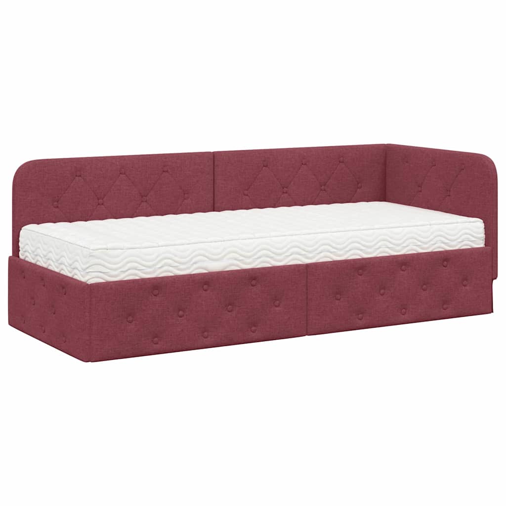Cornice del letto ad angolo Rosso Vino 80 x 200 cm Tessuto | homemem39