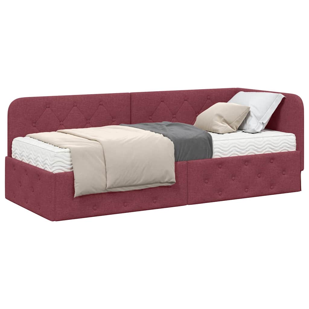 Cornice del letto ad angolo Rosso Vino 80 x 200 cm Tessuto | homemem39