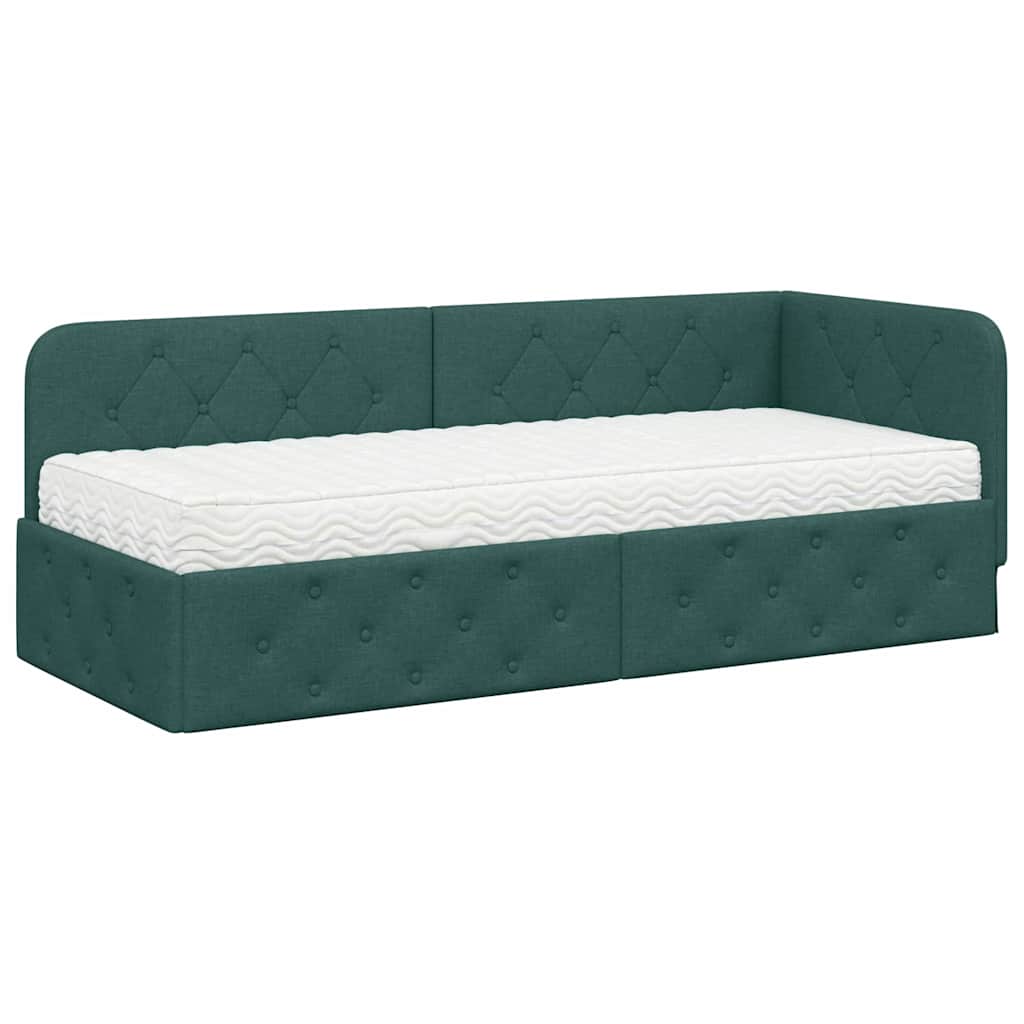 Cornice del letto ad angolo Verde Scuro 80 x 200 cm Tessuto | homemem39