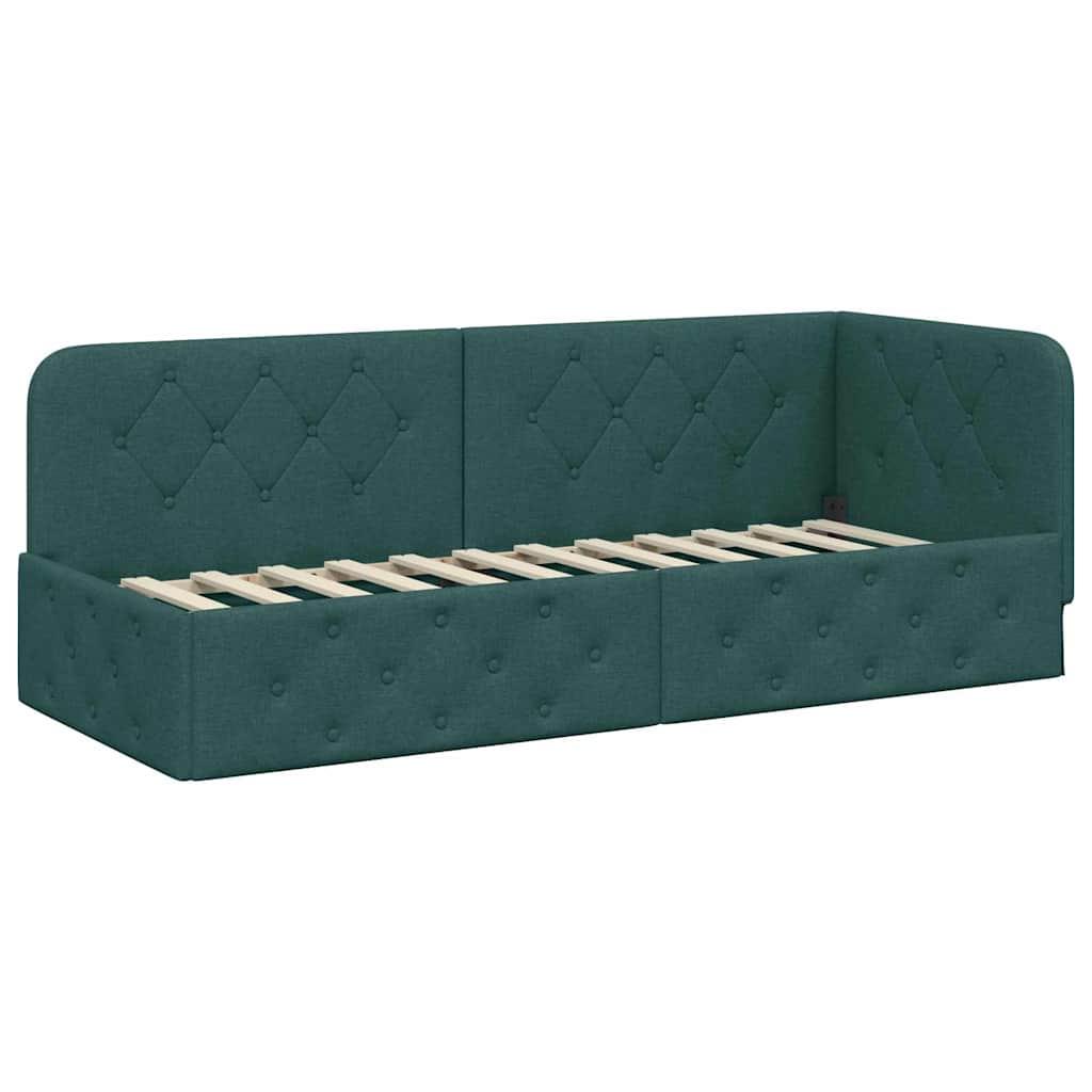Cornice del letto ad angolo Verde Scuro 80 x 200 cm Tessuto | homemem39