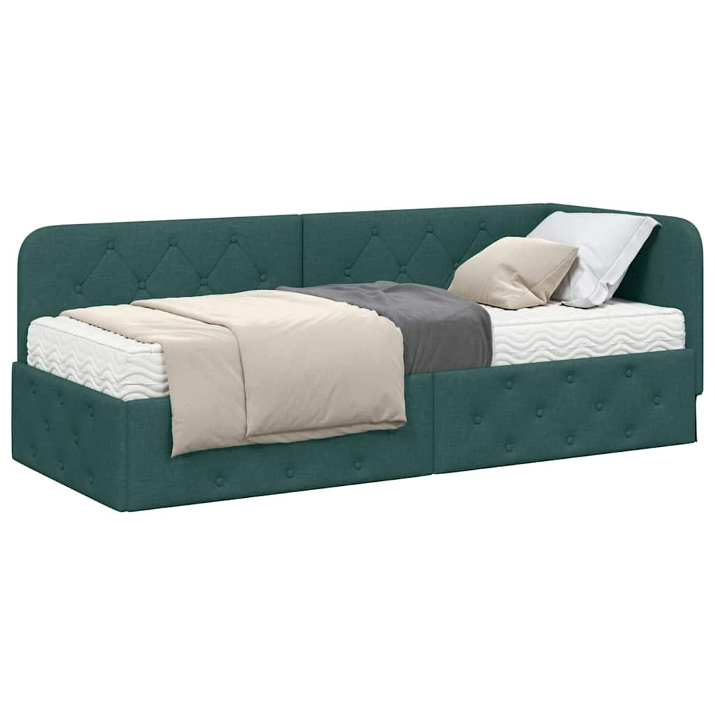 Cornice del letto ad angolo Verde Scuro 80 x 200 cm Tessuto | homemem39