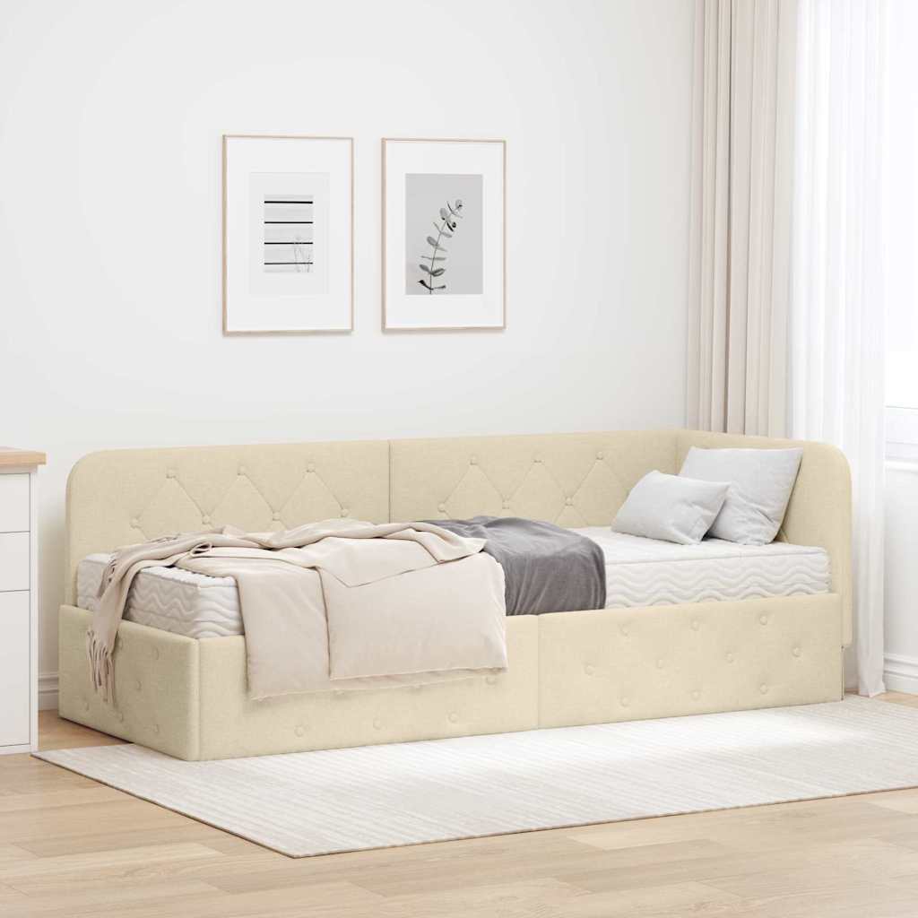 Cornice del letto ad angolo Crema 80 x 200 cm Tessuto | homemem39