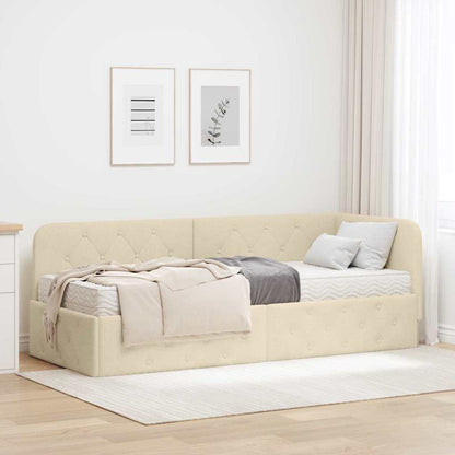 Cornice del letto ad angolo Crema 80 x 200 cm Tessuto | homemem39