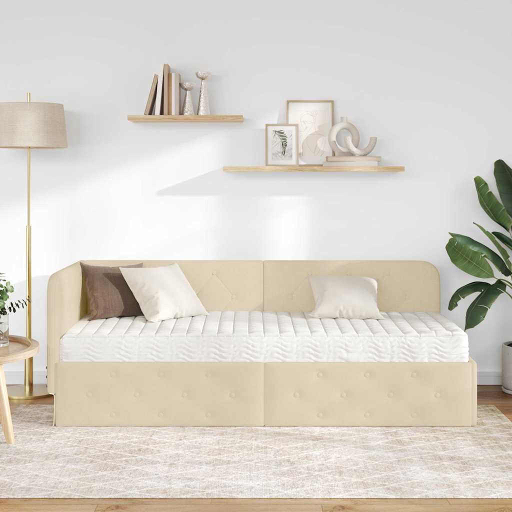 Cornice del letto ad angolo Crema 80 x 200 cm Tessuto | homemem39