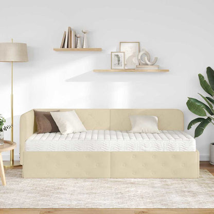 Cornice del letto ad angolo Crema 80 x 200 cm Tessuto | homemem39